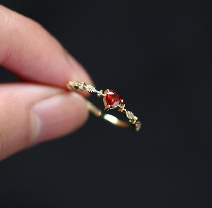 Ladies' Elegant Ruby Heart Ring