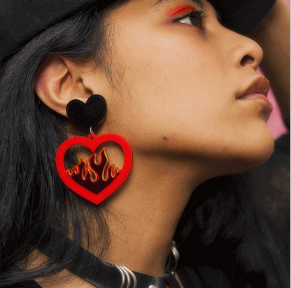 Flame Heart Earrings - Large Heart Accessories