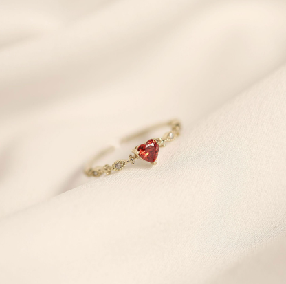 Ladies' Elegant Ruby Heart Ring