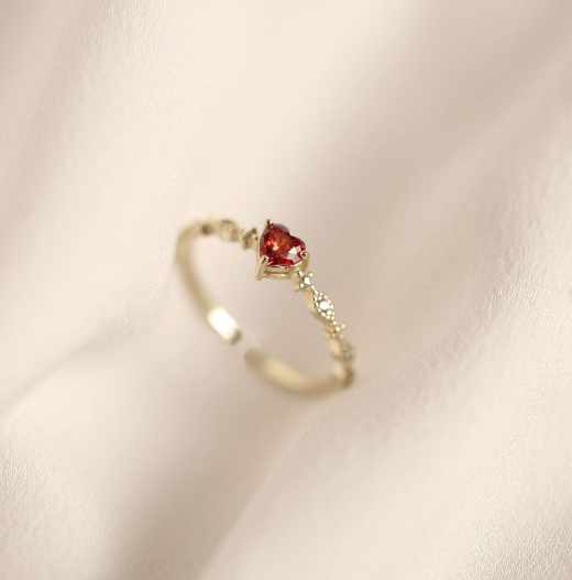 Ladies' Elegant Ruby Heart Ring