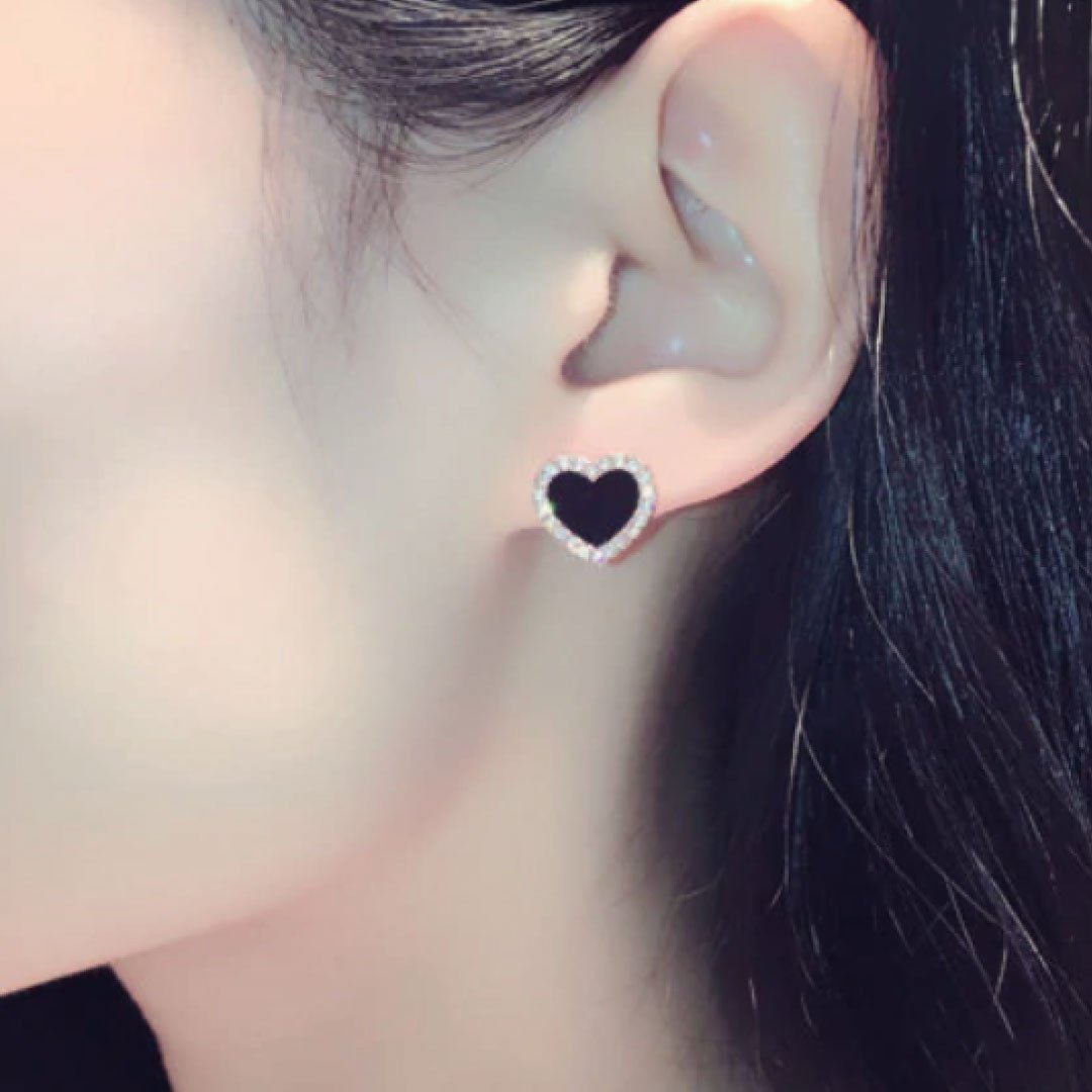 Black Rhinestone Heart Studs