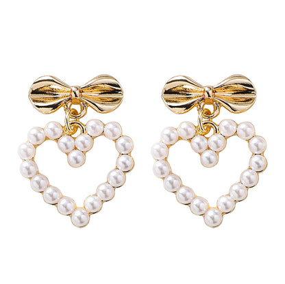 Chic Pearl Heart Bow Earrings
