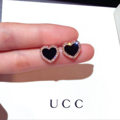 Black Rhinestone Heart Studs
