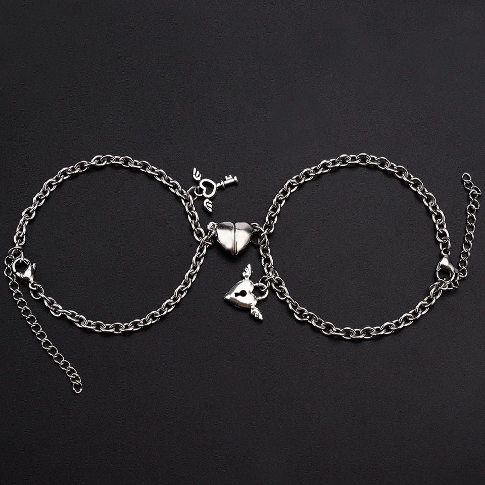 Heart Lock Couple Bracelets - Simple Key and Heart Design