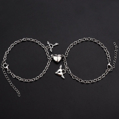 Heart Lock Couple Bracelets - Simple Key and Heart Design