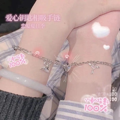 Heart Lock Couple Bracelets - Simple Key and Heart Design
