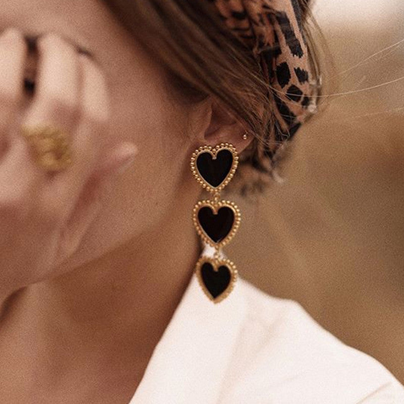 Alloy Heart Earrings with Long Design (Heart Studs)