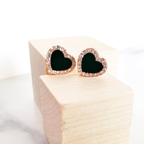 Black Rhinestone Heart Studs