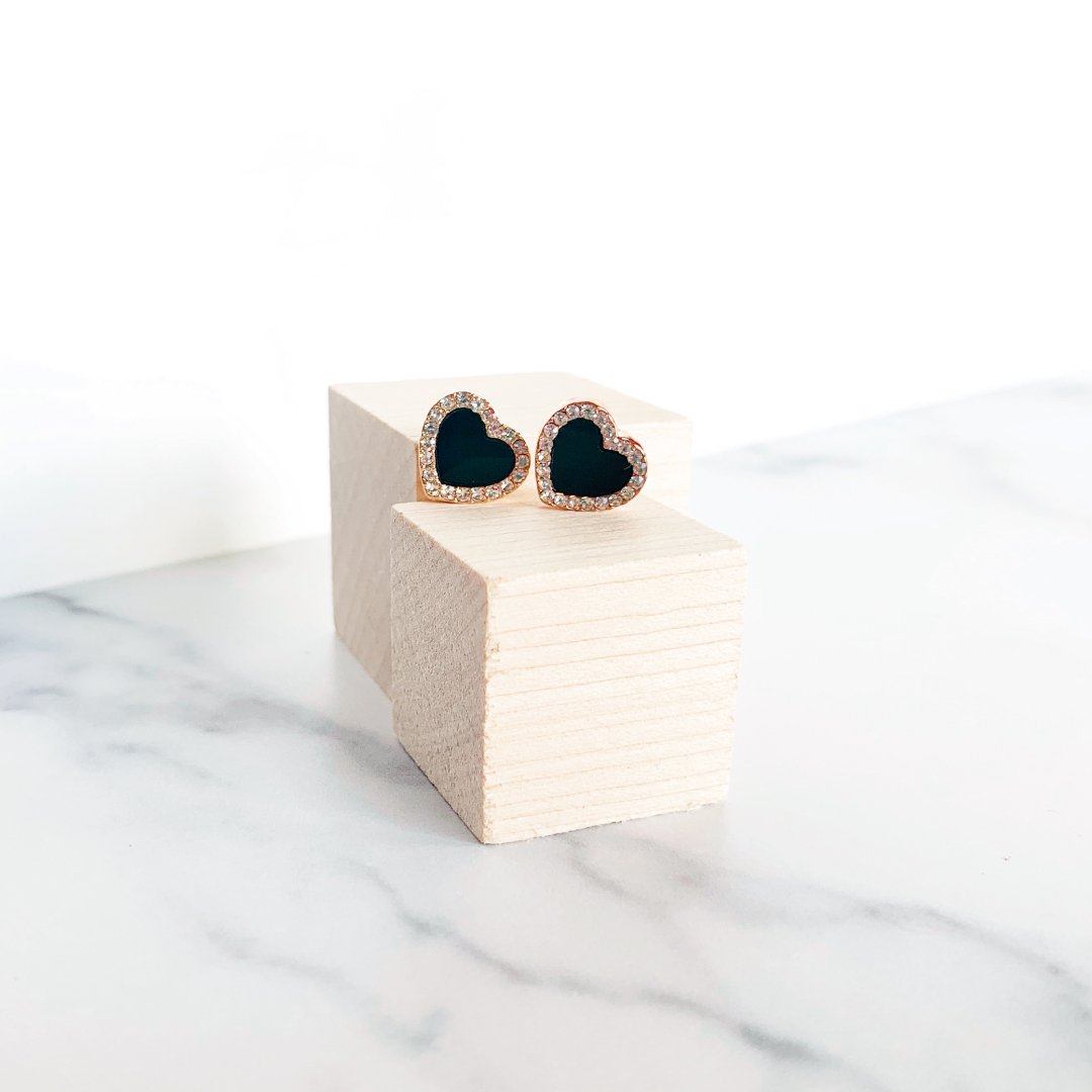 Black Rhinestone Heart Studs