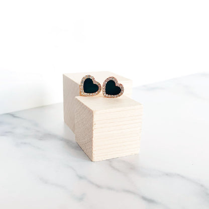 Black Rhinestone Heart Studs